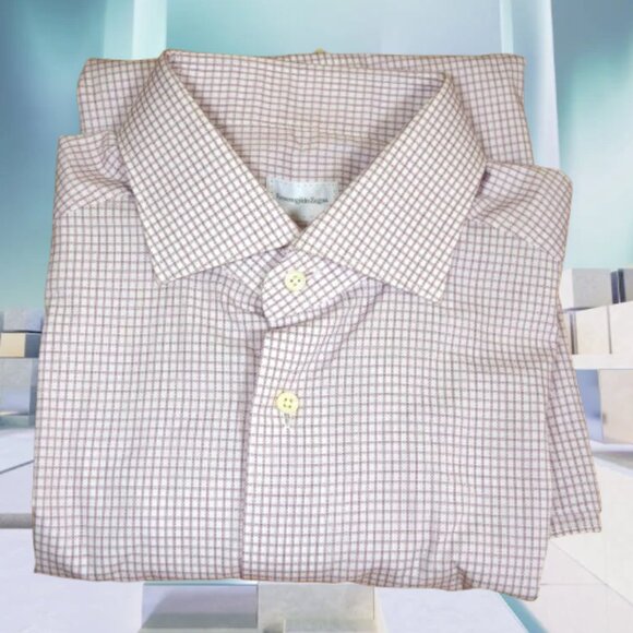 NEW ERMENEGLDO ZEGNA RED WHITE GRAPH CHECK DRESS SHIRT COTTON LARGE 42 16.5 $895
